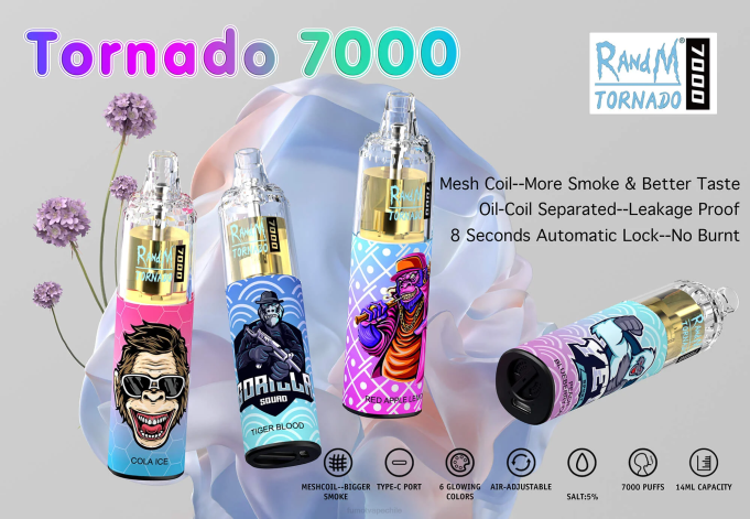 Fumot Tornado Pluma vaporizador desechable 7000 - 14 ml (1 pieza) 408J107 | Fumot Tech sangre de tigre